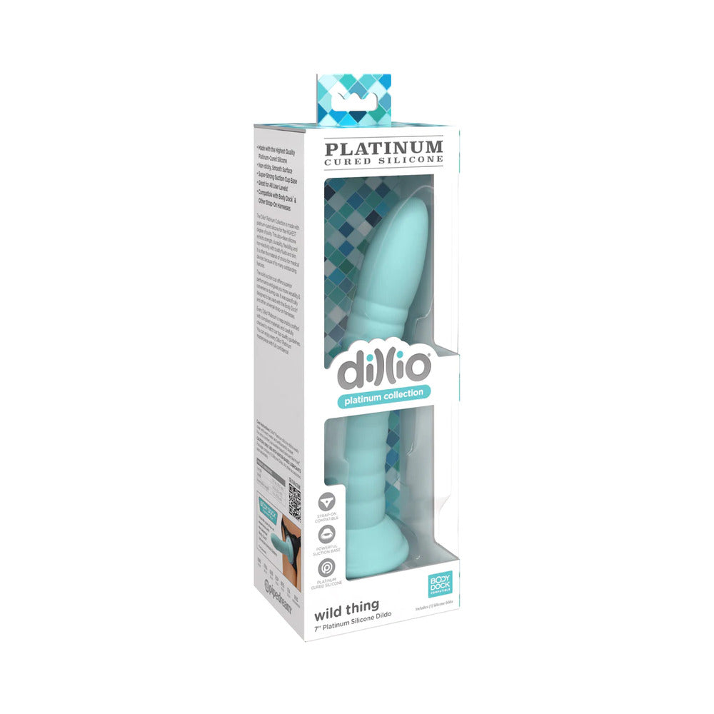 Dillio Platinum Collection Wild Thing 7 in. Silicone Dildo Teal - Red Garter