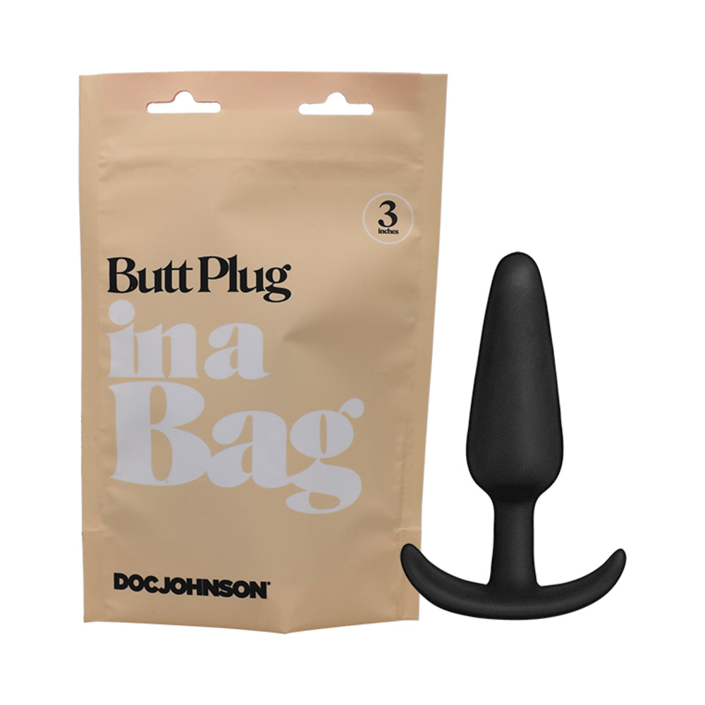 Doc Johnson Butt Plug In A Bag 3 in. Silicone Black - Red Garter