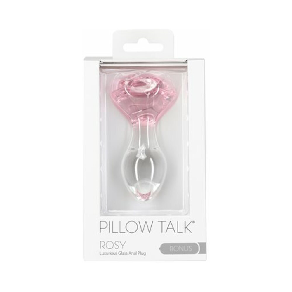 Pillow Talk Rosy Glass Anal Plug with Pink Rose Base - Red Garter