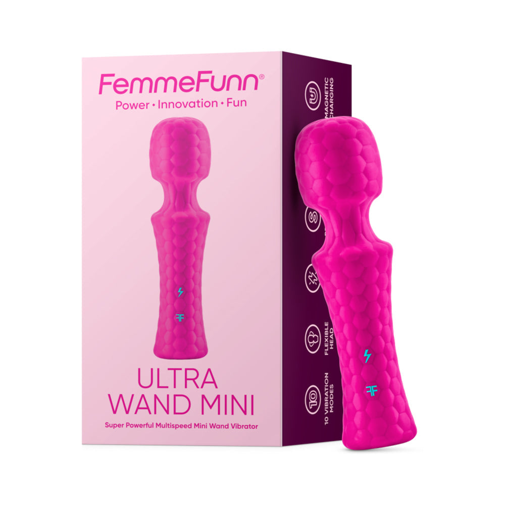 FemmeFunn Ultra Wand Mini Rechargeable Flexible Textured Silicone Vibrator Pink - Red Garter