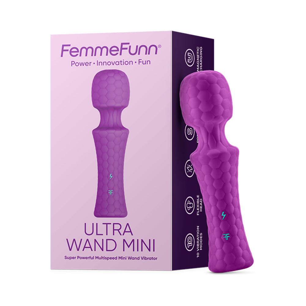 FemmeFunn Ultra Wand Mini Rechargeable Flexible Textured Silicone Vibrator Purple - Red Garter