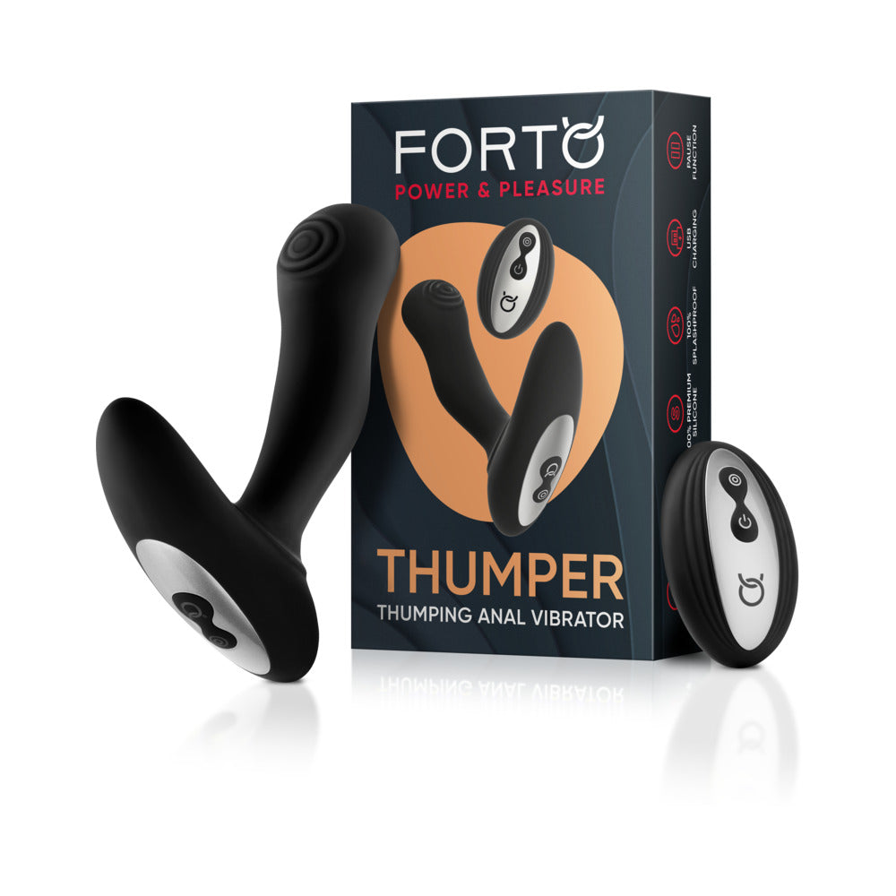 Forto Thumper Rechargeable Remote-Controlled Silicone Thumping Anal Vibrator Black - Red Garter