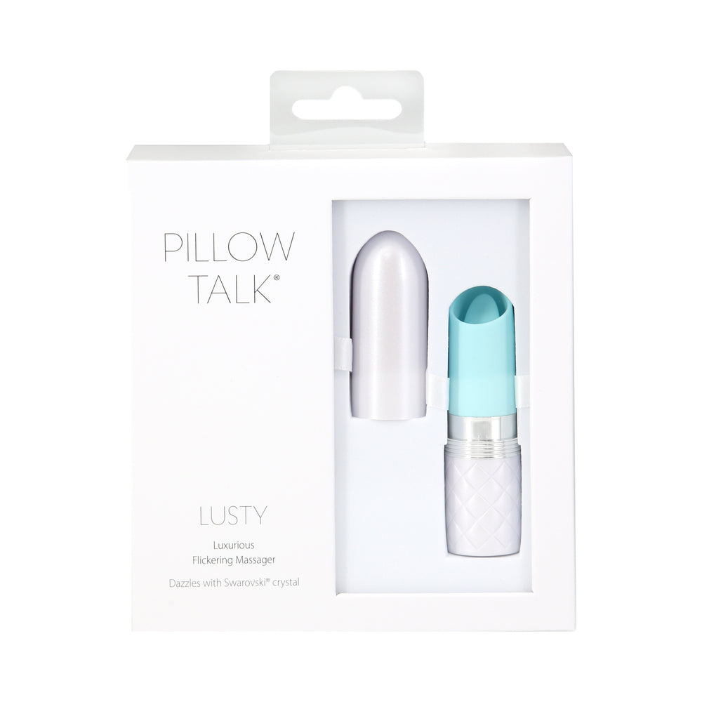 Pillow Talk Lusty Silicone Flickering Lipstick Vibrator with Swarovski Crystal Teal - Red Garter