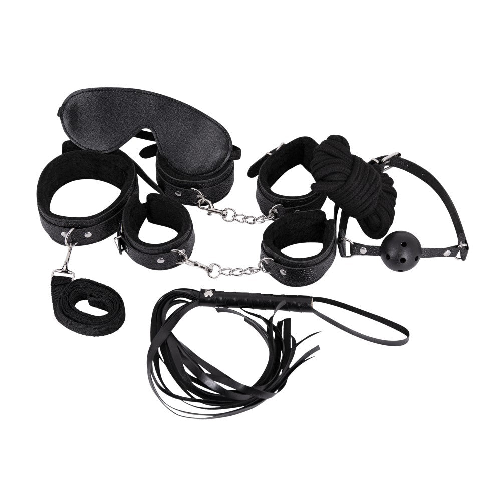 Male Power Leather 7-Pack Lite Bondage Set Black - Red Garter