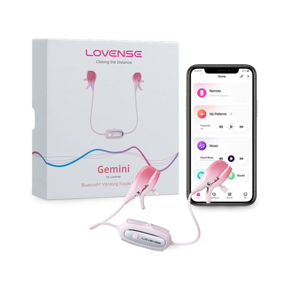 Lovense Gemini Bluetooth Rechargeable Vibrating Nipple Clamps - Red Garter