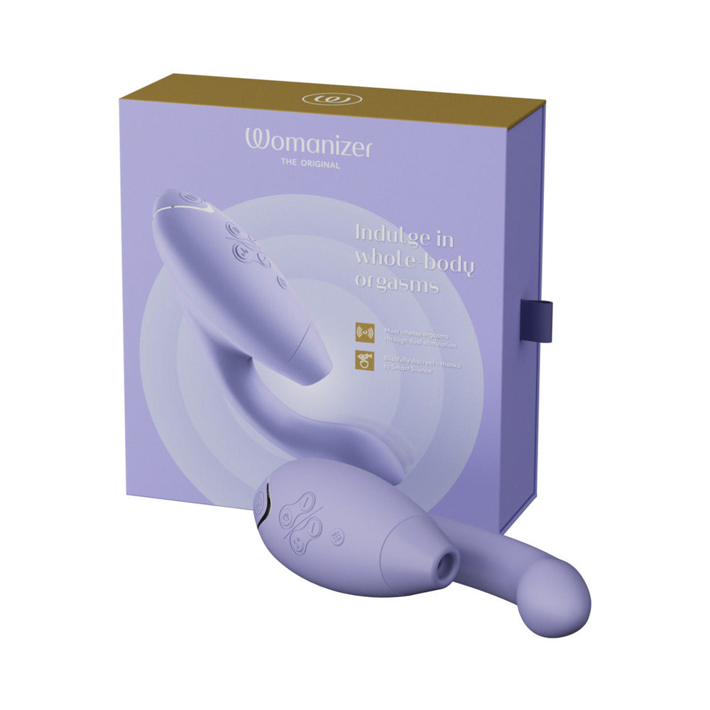 Womanizer Duo 2 Rechargeable Dual Stimulation Pleasure Air and G-Spot Vibrator Lilac - Red Garter
