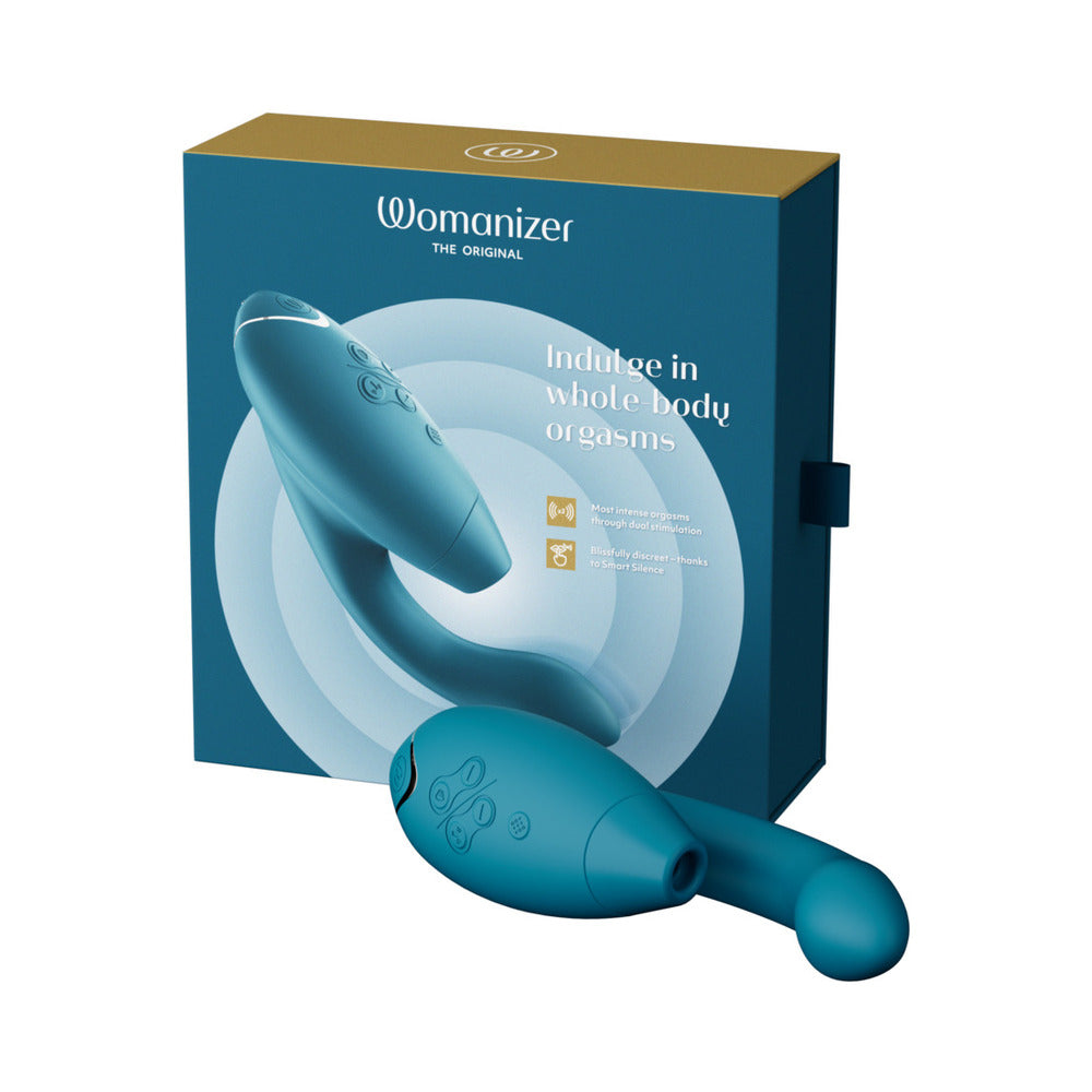 Womanizer Duo 2 Rechargeable Dual Stimulation Pleasure Air and G-Spot Vibrator Petrol - Red Garter