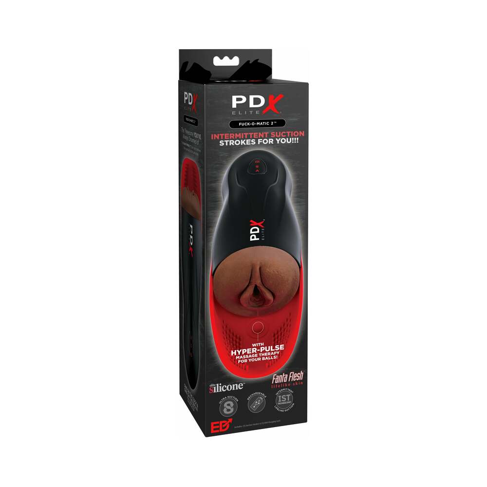 PDX Elite Fuck-O-Matic 2 Rechargeable Vibrating Suction Stroker with Silicone Pulsation Cradle - Red Garter