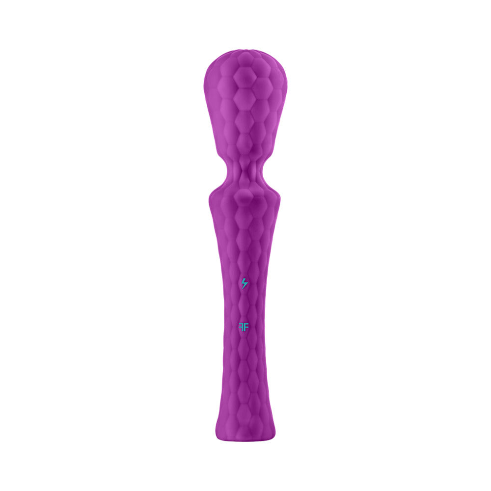 FemmeFunn Ultra Wand XL Rechargeable Flexible Textured Silicone Vibrator Purple - Red Garter