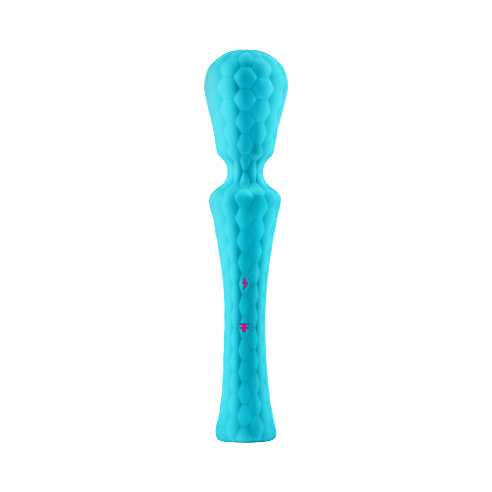 FemmeFunn Ultra Wand XL Rechargeable Flexible Textured Silicone Vibrator Turquoise - Red Garter
