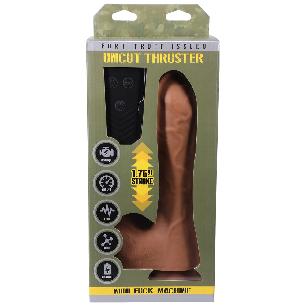 Fort Troff Uncut Thruster Mini Fuck Machine Rechargeable Remote-Controlled Silicone 8.5 in. Thrusting Dildo Tan - Red Garter