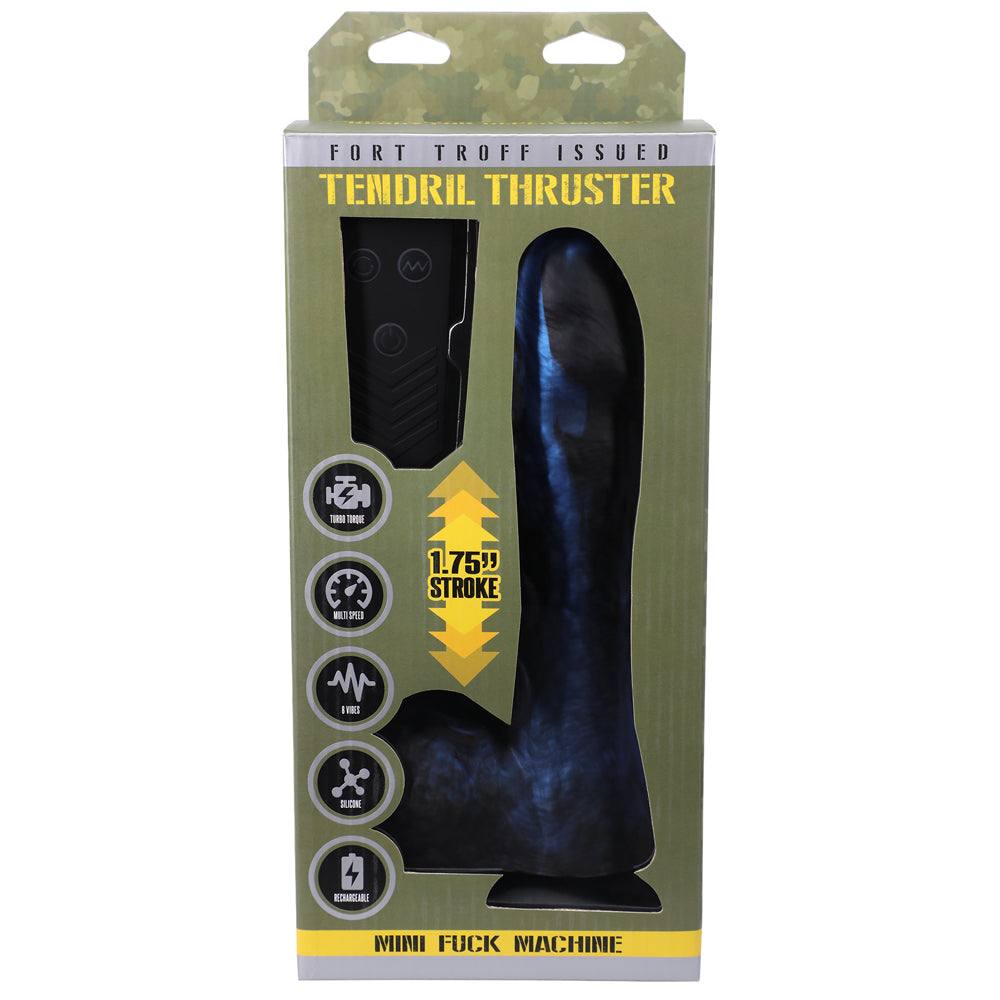 Fort Troff Tendril Thruster Mini Fuck Machine Rechargeable Remote-Controlled Silicone 8.5 in. Thrusting Dildo Blue/Black - Red Garter