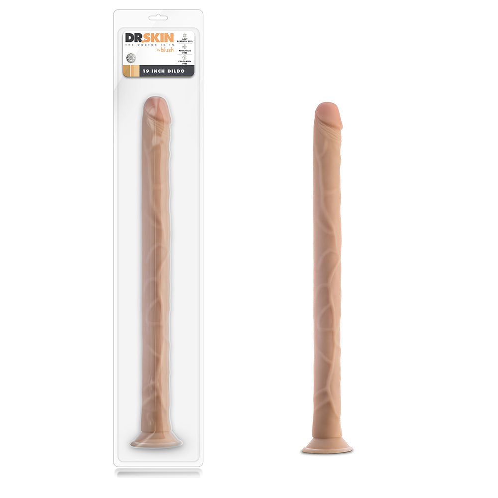 Blush Dr. Skin 19 in. Dildo with Suction Cup Beige - Red Garter