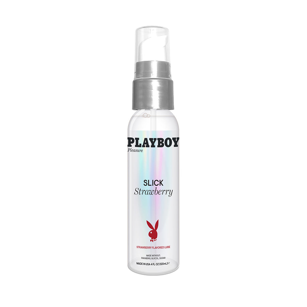 Playboy Slick Flavored Water-Based Lubricant Strawberry 4 oz. - Red Garter