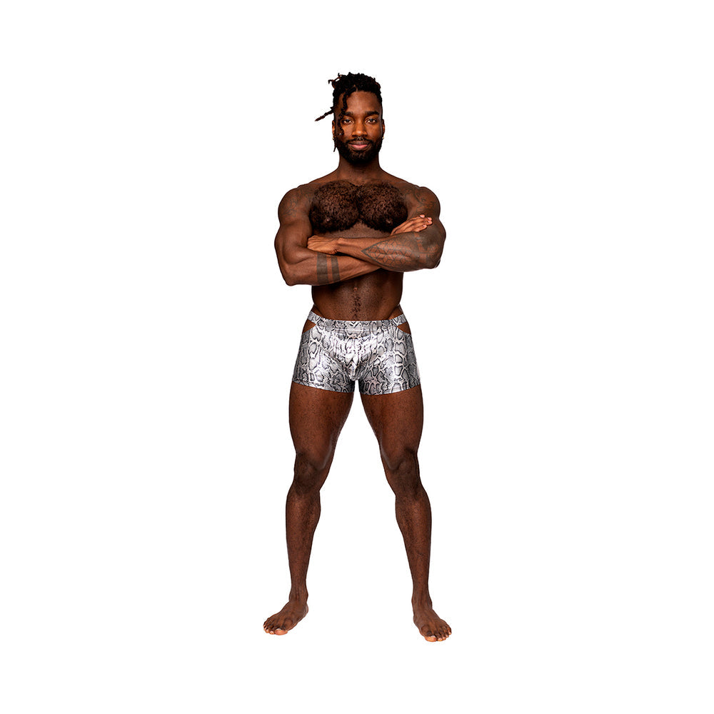 Male Power S'naked Pouch Short Silver/Black XL - Red Garter