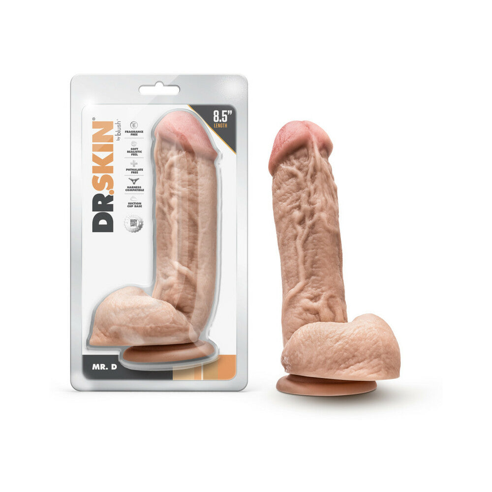 Dr. Skin Mr. D 8.5 in. Dildo with Balls Beige - Red Garter