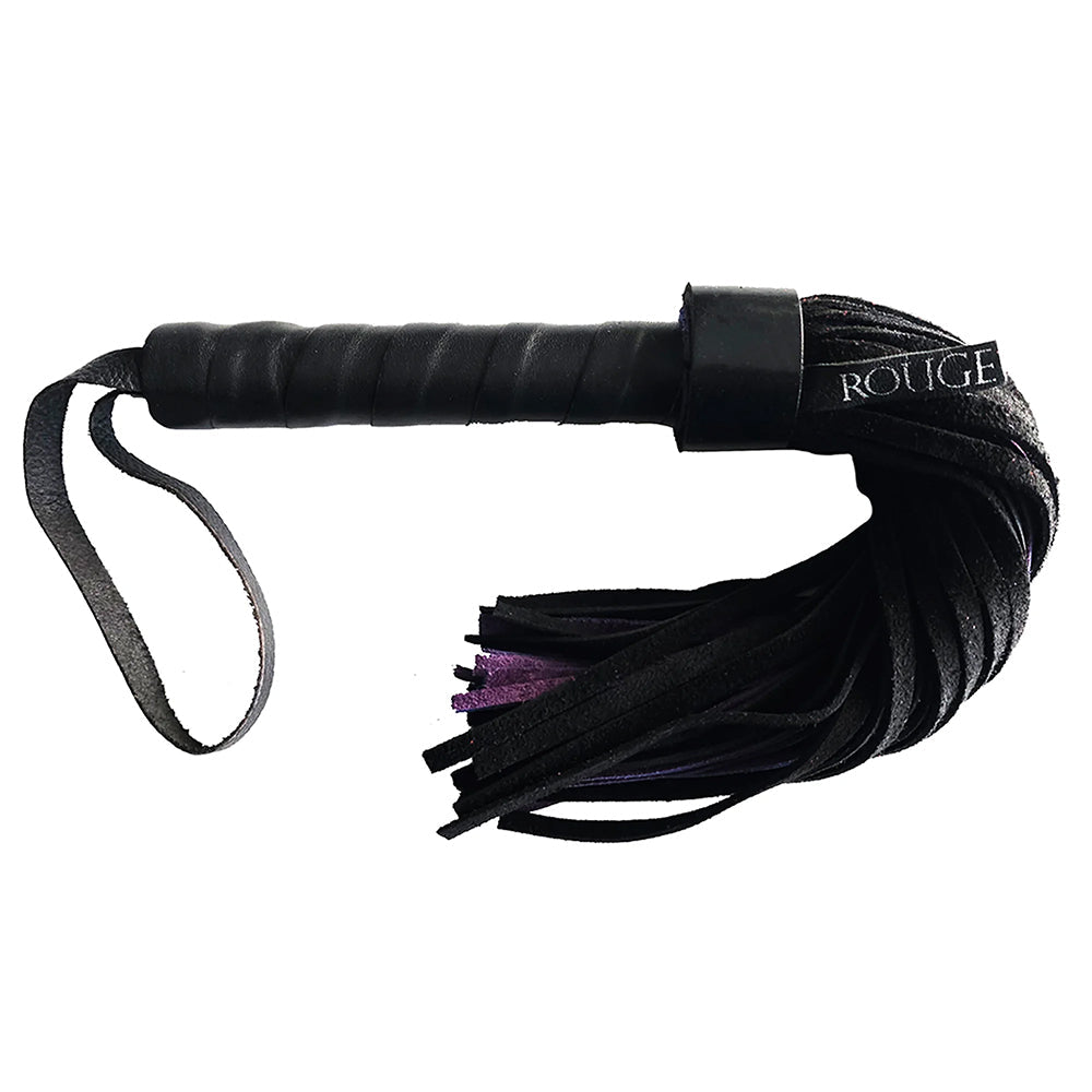 Rouge Short Suede Flogger Leather Handle Black/Purple - Red Garter