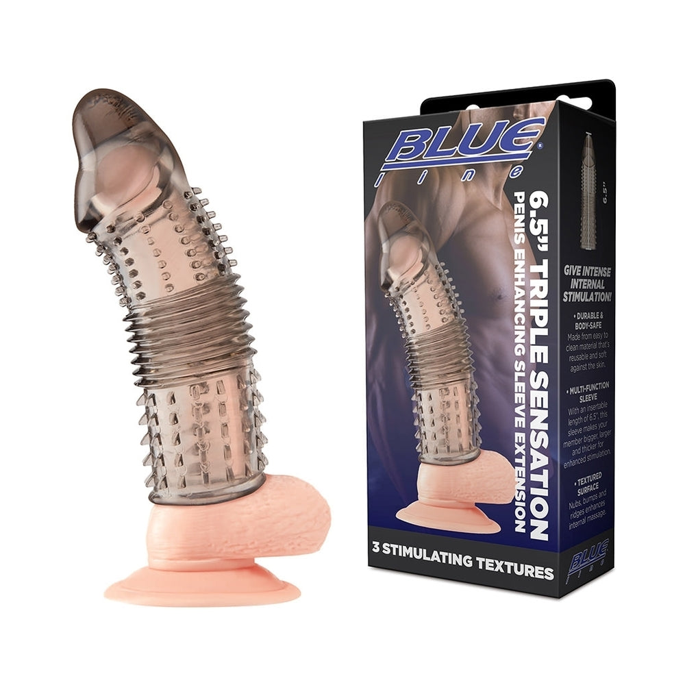 Blue Line 6.5 in. Triple Sensation Penis Enhancing Sleeve Extension - Red Garter