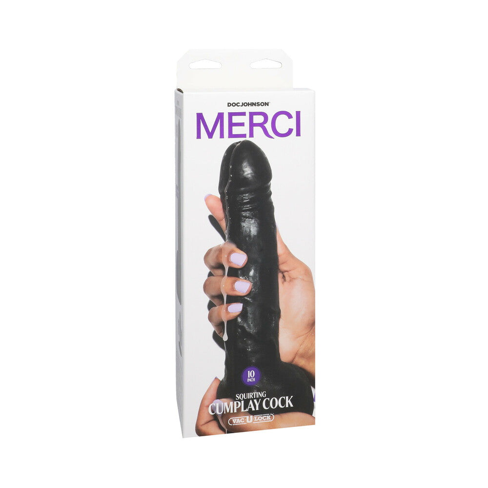 Merci Squirting Cumplay Cock 10 in. Dildo with Removable Vac-U-Lock Suction Cup - Red Garter
