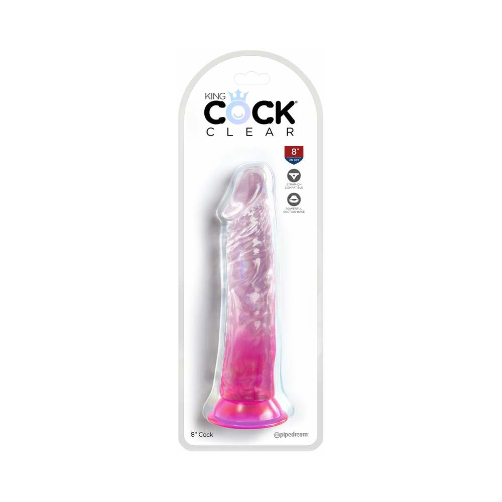 King Cock Clear 8in Pink - Red Garter
