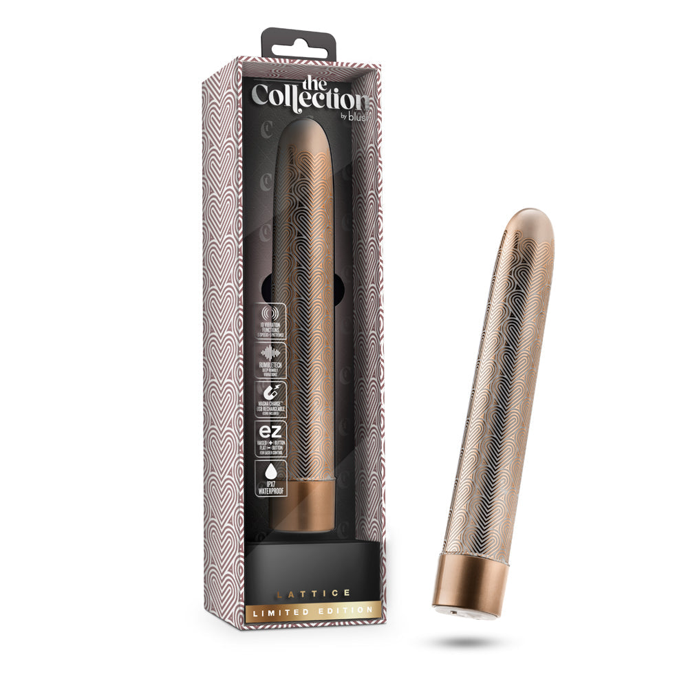 The Collection Lattice Limited Edition Rechargeable 7 in. Vibrator Rose Gold - Red Garter