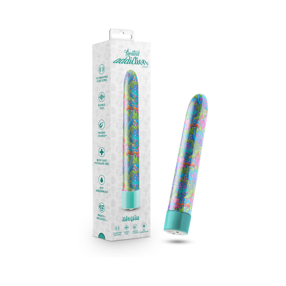 Limited Addiction Utopia Rechargeable 7 in. Vibrator Aqua - Red Garter