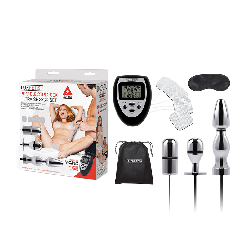 Lux Fetish Electro-sex Ultra Shock 9-Piece Set - Red Garter