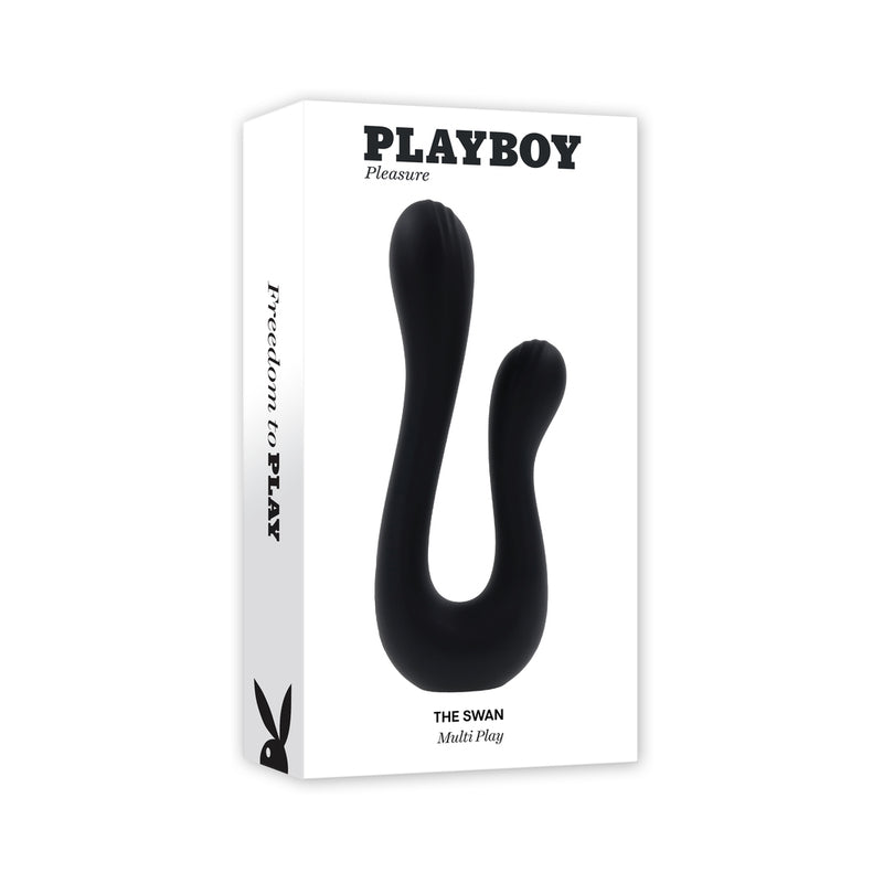 Playboy The Swan Rechargeable Dual Shaft Silicone Vibrator - Red Garter
