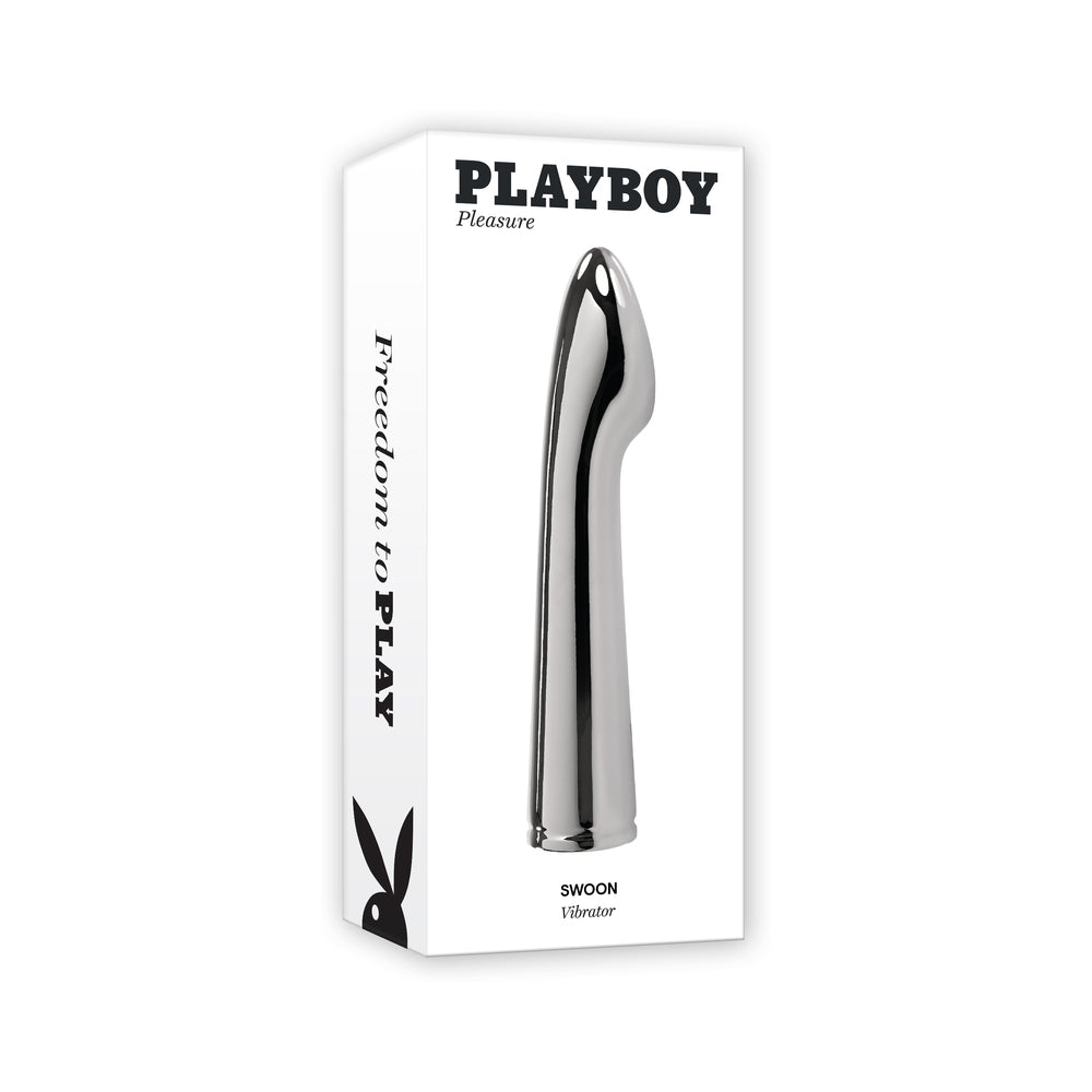 Playboy Swoon Rechargeable Vibrator Aluminum Platinum - Red Garter