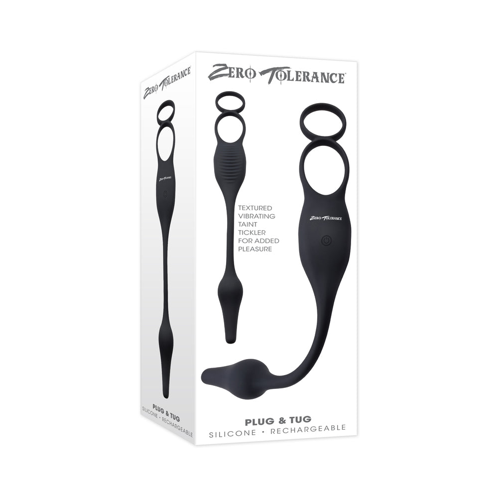 Zero Tolerance Plug & Tug Rechargeable Vibrating C-Ring Combo Silicone Black - Red Garter