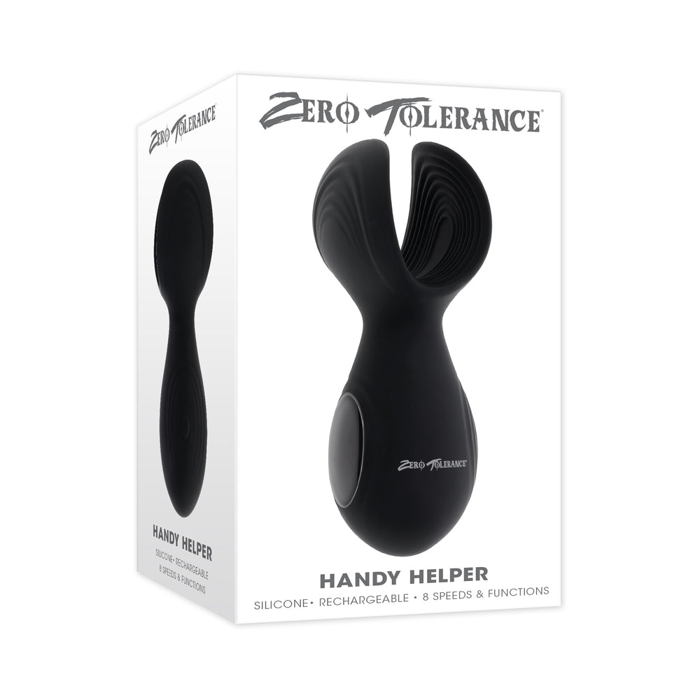Zero Tolerance Handy Helper Rechargeable Vibrating Stroker Silicone Black - Red Garter