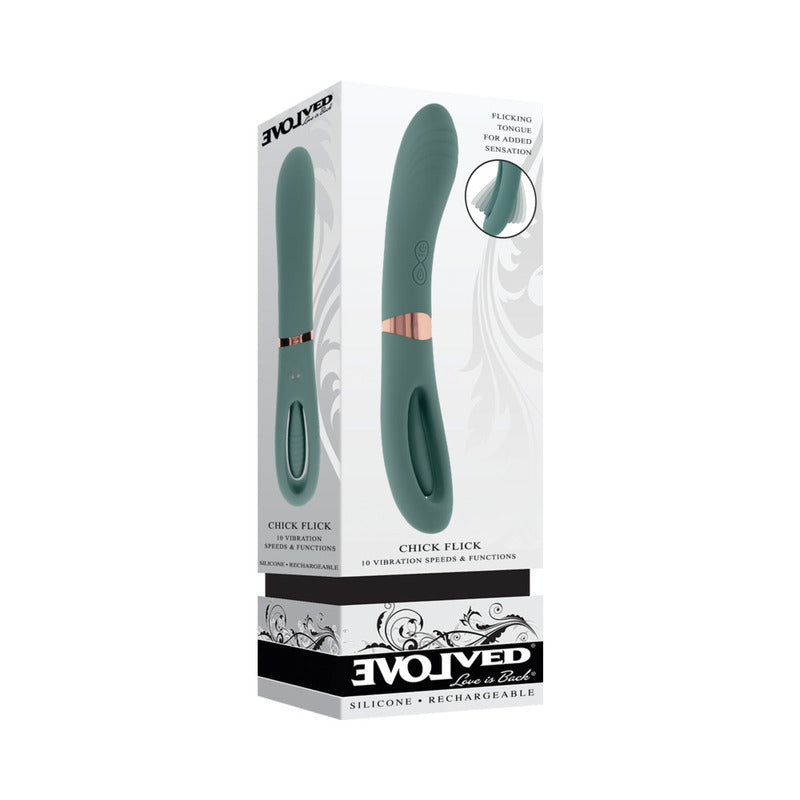 Evolved Chick Flick Rechargeable Vibrator with Flicker Silicone Mint - Red Garter