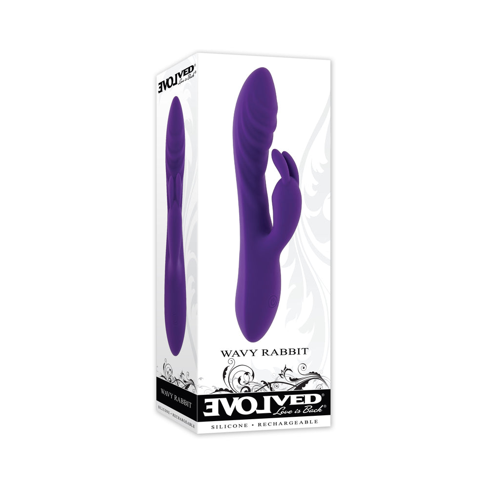 Evolved Wavy Rabbit Rechargeable Dual Stimulator Silicone Purple - Red Garter