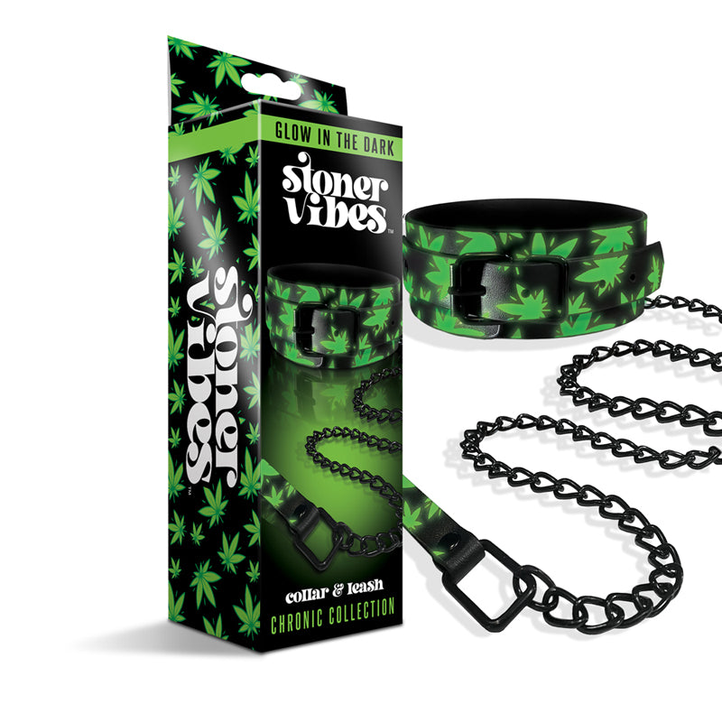 Stoner Vibes Chronic Collection Glow in the Dark Collar and Leash - Red Garter
