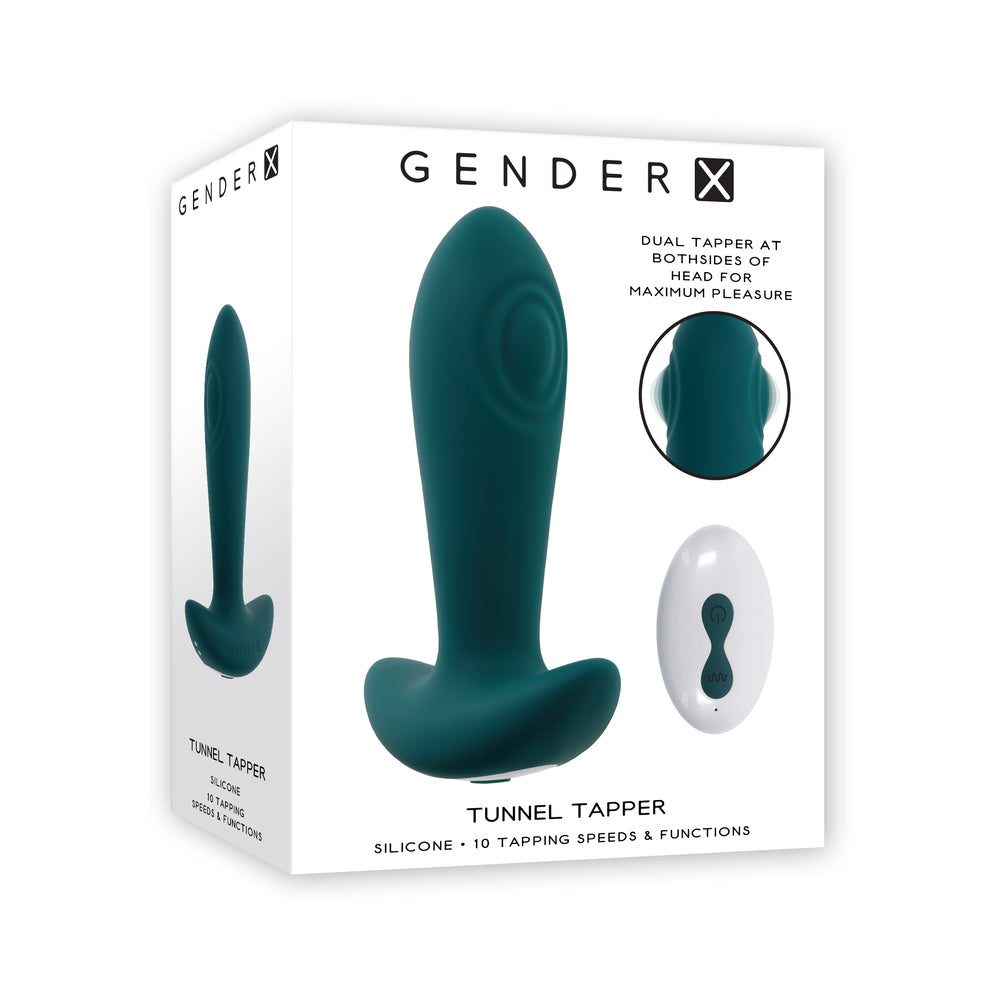 Gender X Tunnel Tapper Rechargeable Vibrating Anal Plug with Remote Teal - Red Garter
