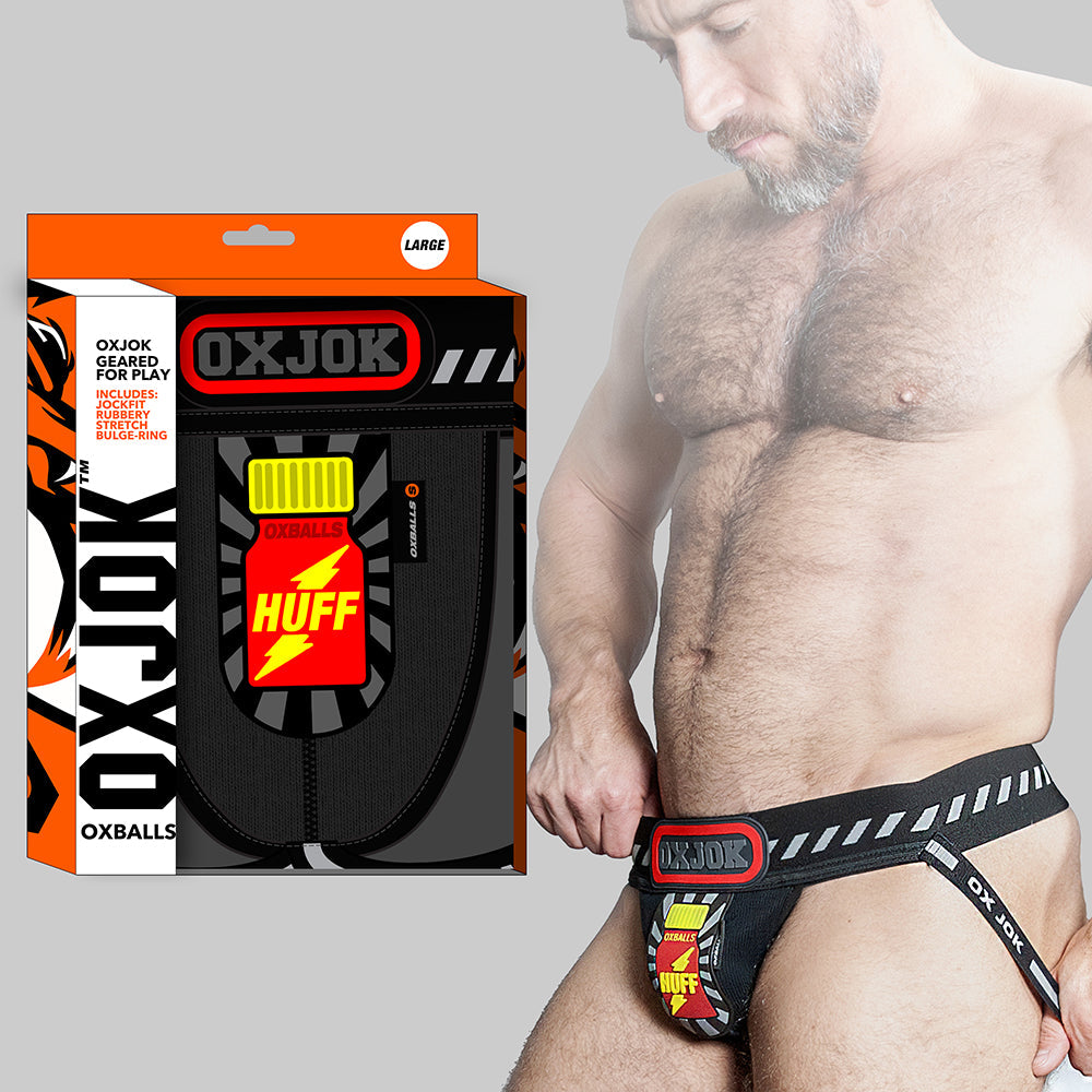 Oxballs Oxjok Popperjock 3D Rubber Huffer Jock Black/Red M - Red Garter