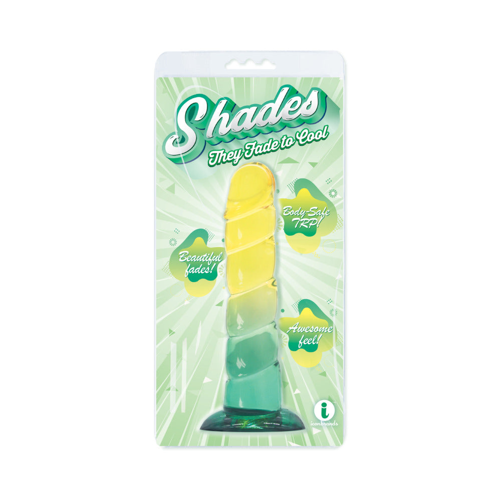 Shades Swirl 7.5 in. Dildo Yellow/Mint - Red Garter