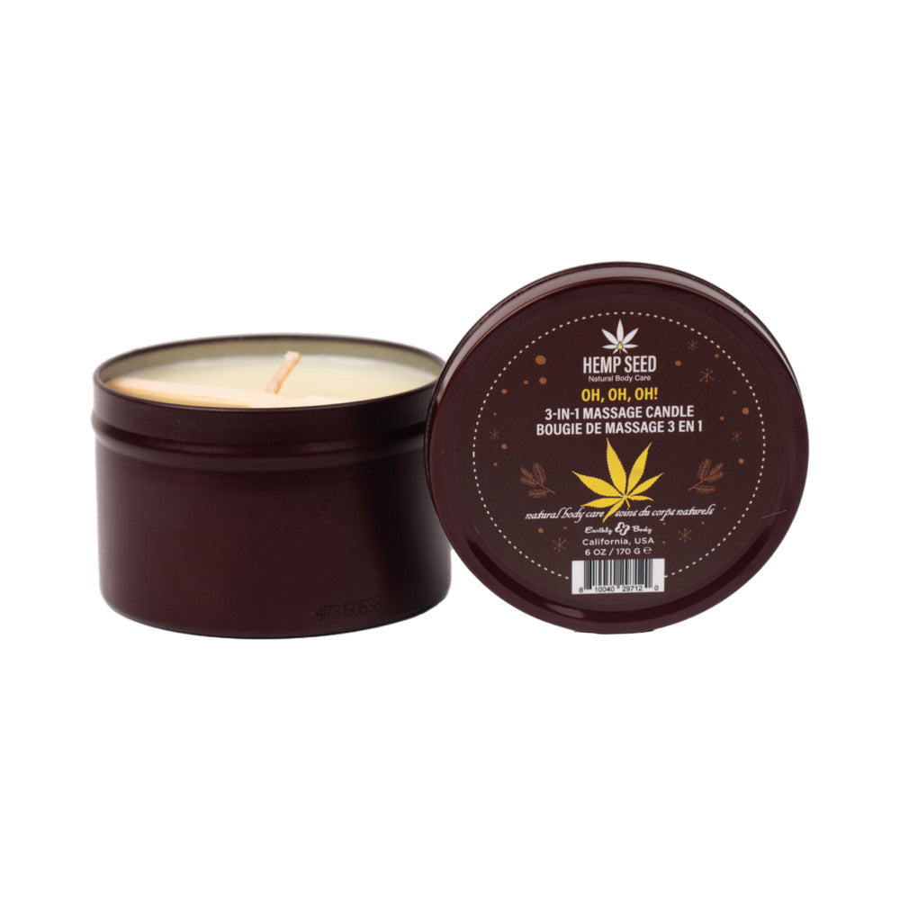 Earthly Body Hemp Seed Holiday 3-in-1 Massage Candle Oh, Oh, Oh 6 oz. - Red Garter