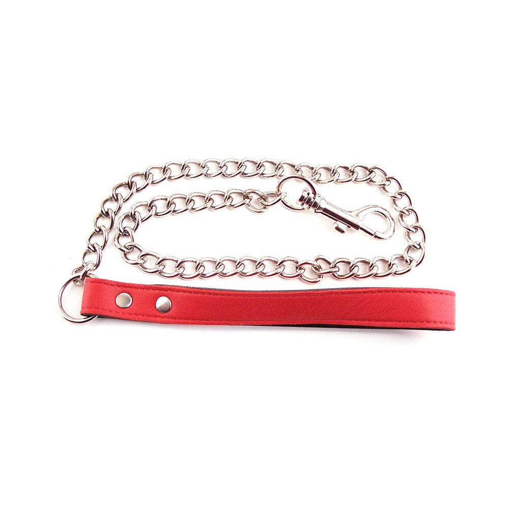 Rouge Leather Leash with Chain Red - Red Garter