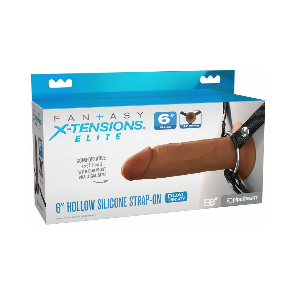 Fantasy X-Tensions Elite Hollow Silicone Strap-On 6 in. Brown - Red Garter