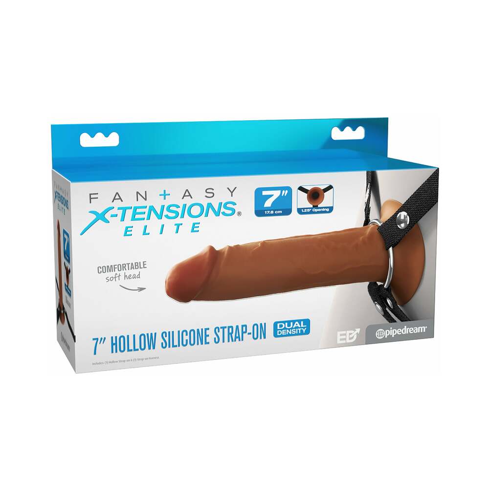 Fantasy X-Tensions Elite Hollow Silicone Strap-On 7 in. Brown - Red Garter