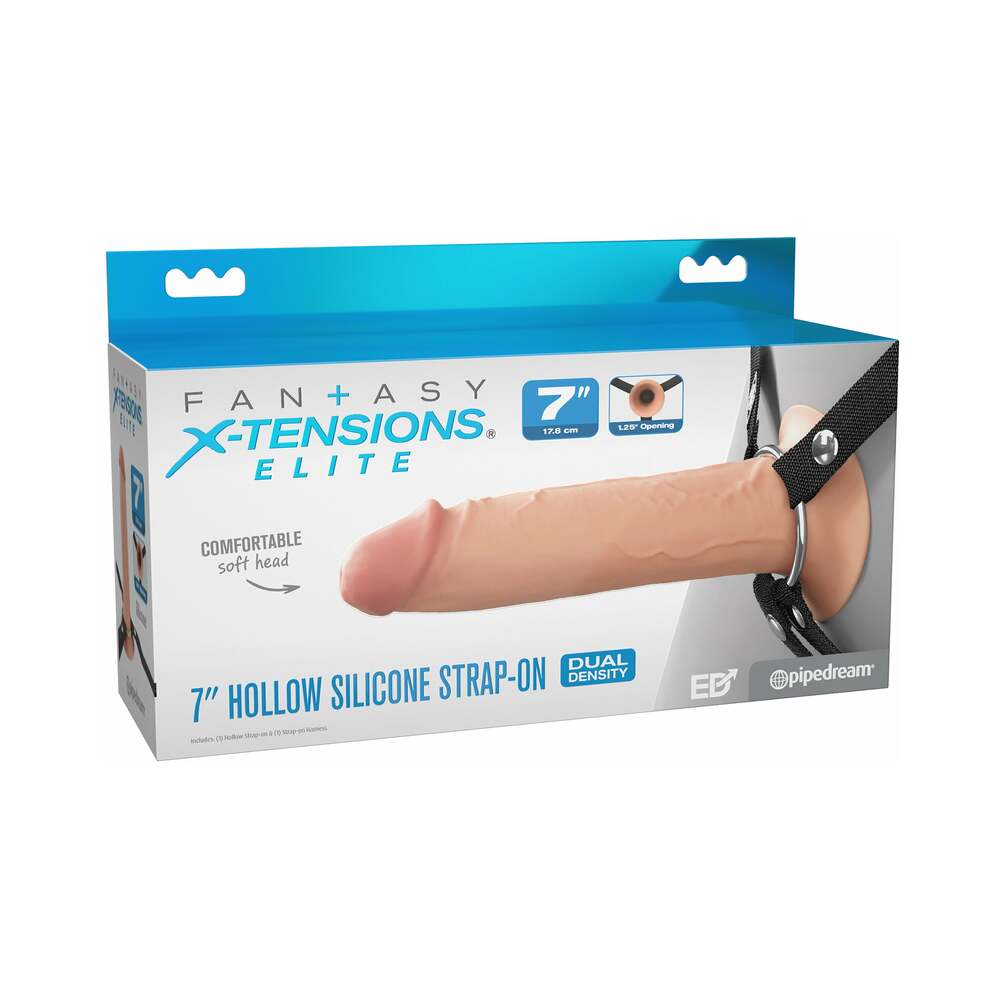 Fantasy X-Tensions Elite Hollow Silicone Strap-On 7 in. Light - Red Garter