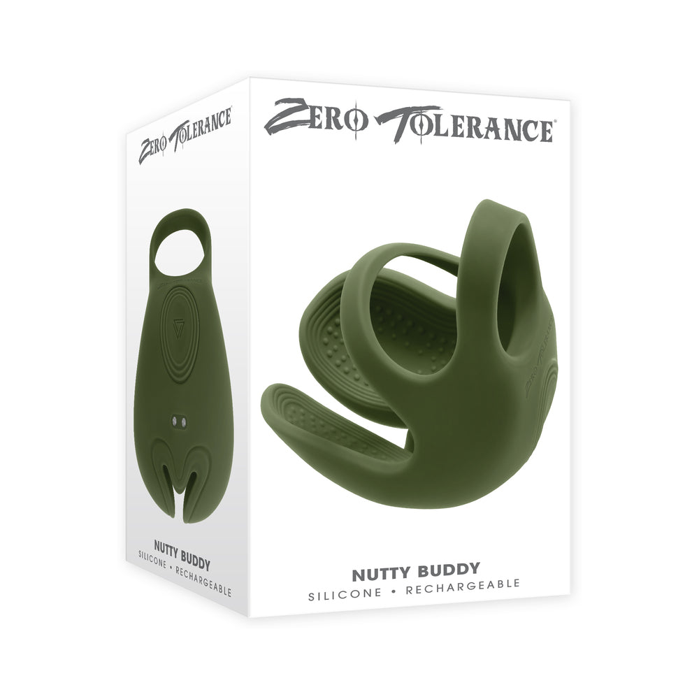 Zero Tolerance Nutty Buddy Rechargeable Cock Ring Stimulator Silicone Green - Red Garter