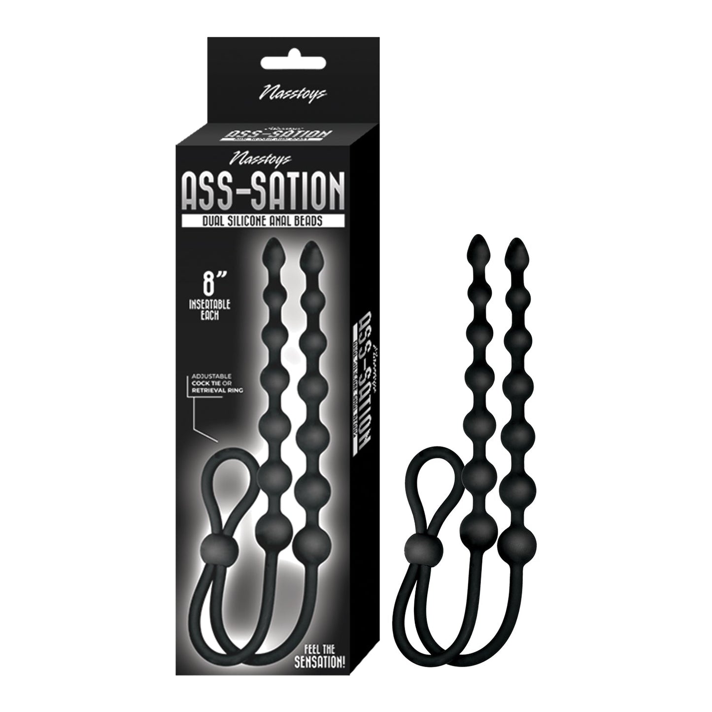 Ass-Sation Dual Silicone Anal Beads Black - Red Garter