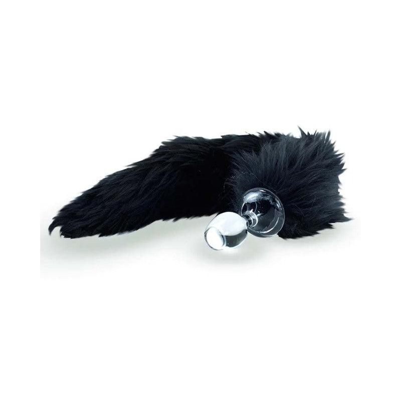 Crystal Delights Minx Faux Fur Tail Plug Black - Red Garter