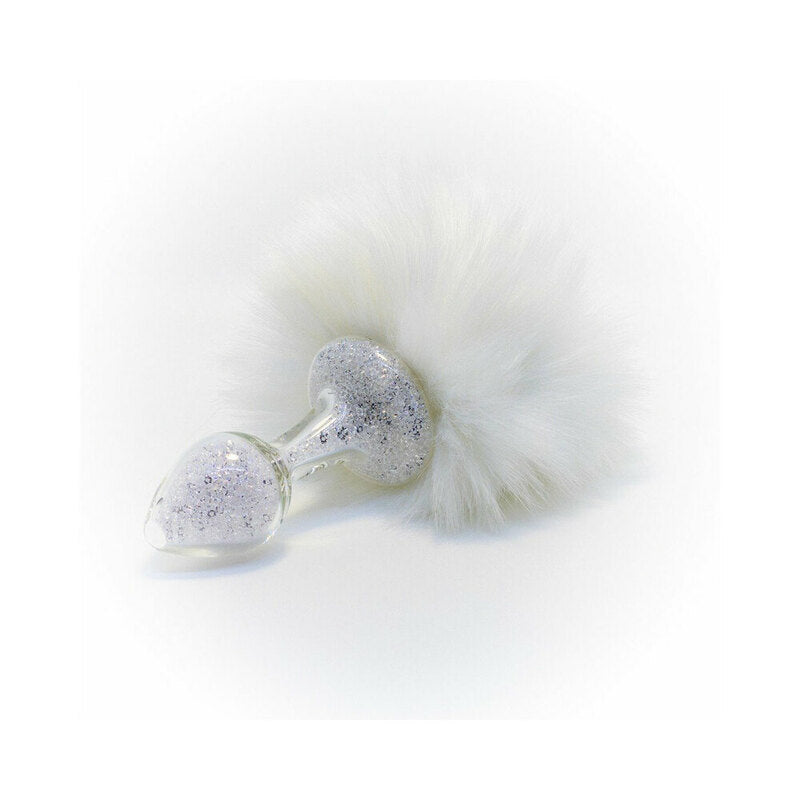Crystal Delights Magnetic Sparkle Bunny Tail Plug White - Red Garter