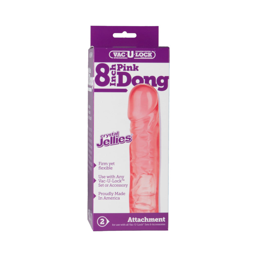 Vac-U-Lock - 8 Inch Pink Dong - Crystal Jellies - Red Garter