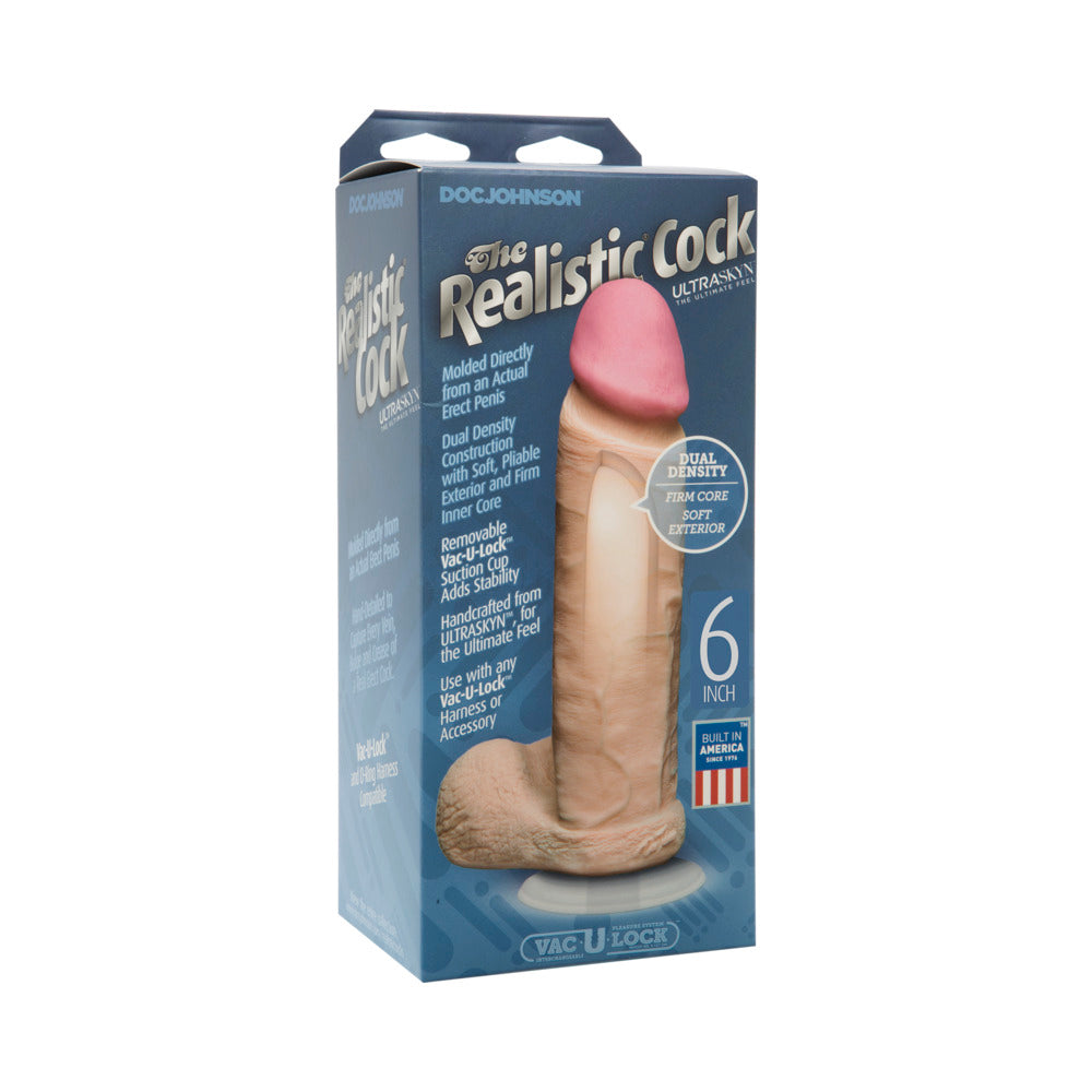 The Realistic Cock - UR3 - 6 Inch White - Red Garter