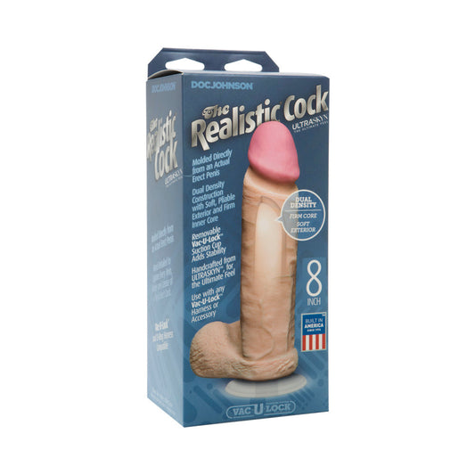 The Realistic Cock - UR3 - 8 Inch White - Red Garter