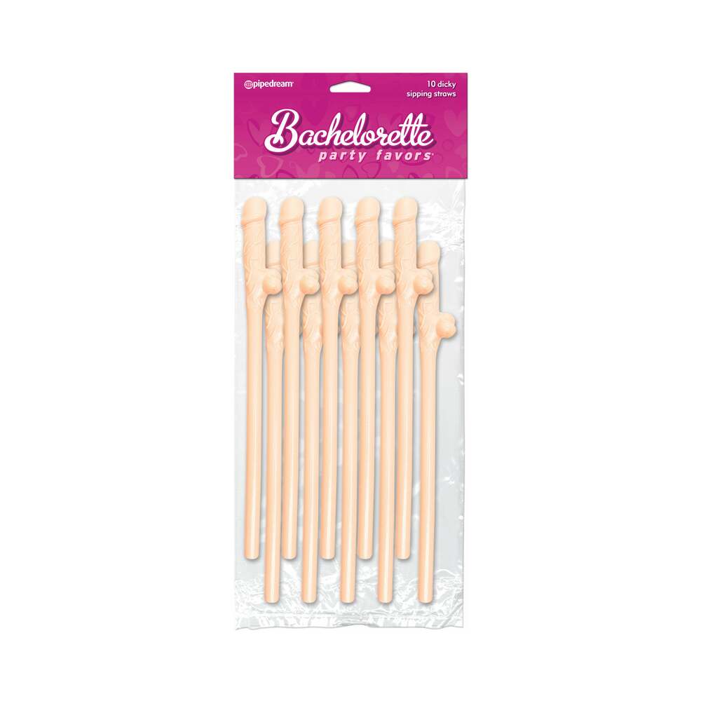Pipedream Bachelorette Party Favors 10-Piece Dicky Sipping Straws Beige